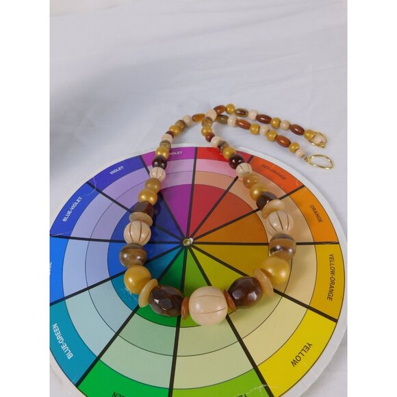 Vintage Chunky Bead Necklace Brown Cream Gold Oversized Statement Retro Jewelry - Picture 9 of 9